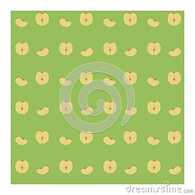 Seamless pattern with slices, parts of apples on a green background Stock Photo